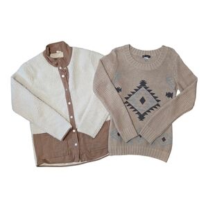 Lot Of Women's Sweaters, Hem&thread Sherpra Shacket, Venus Western Knit Sweater